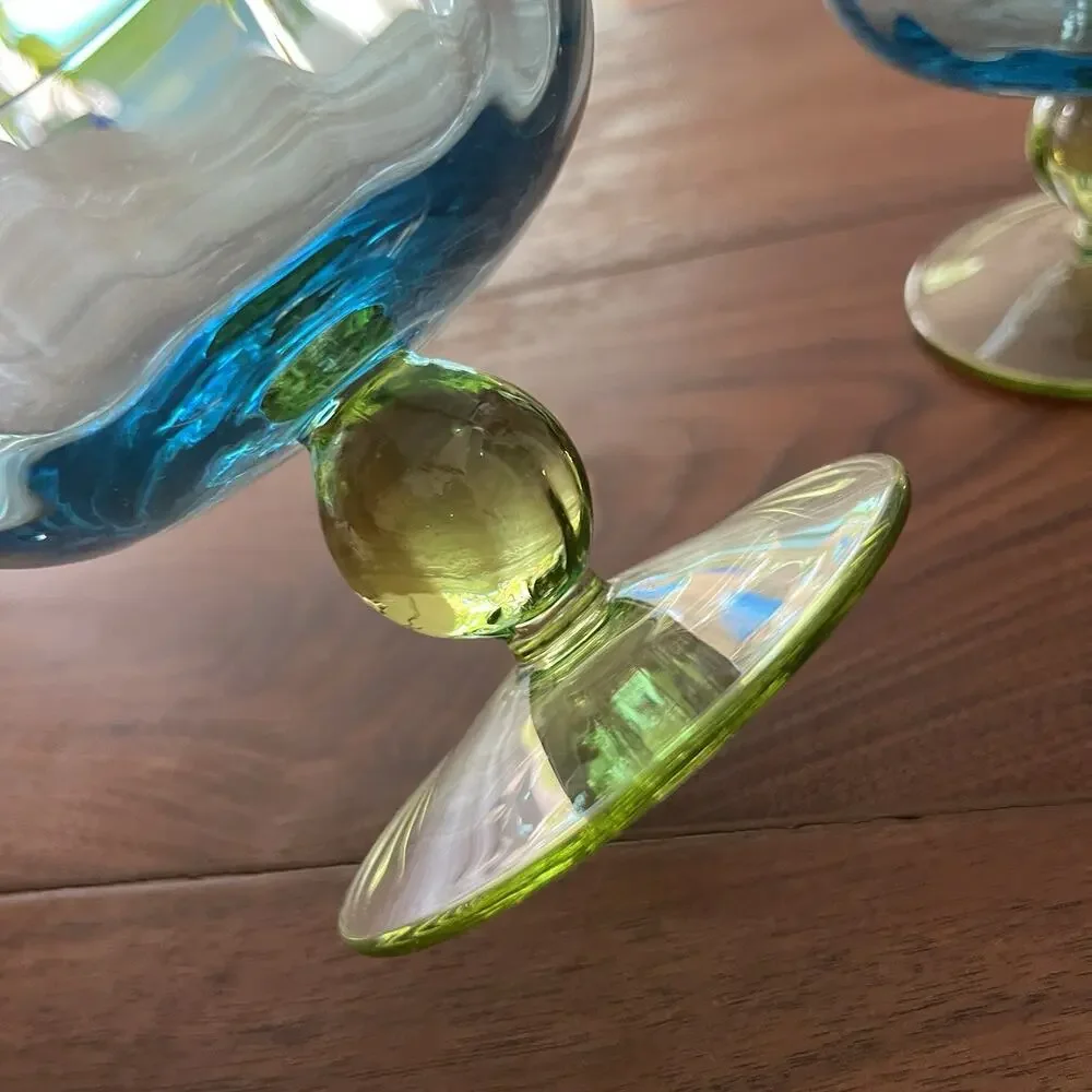 Floradora by Studio Nova Blown Glass Fruit Dessert Bowls Blue/Green Set of 2